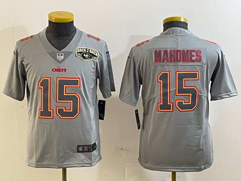 Youth Kansas City Chiefs 15 Mahomes Grey 2025 Nike Vapor Limited NFL Jersey style 2094
